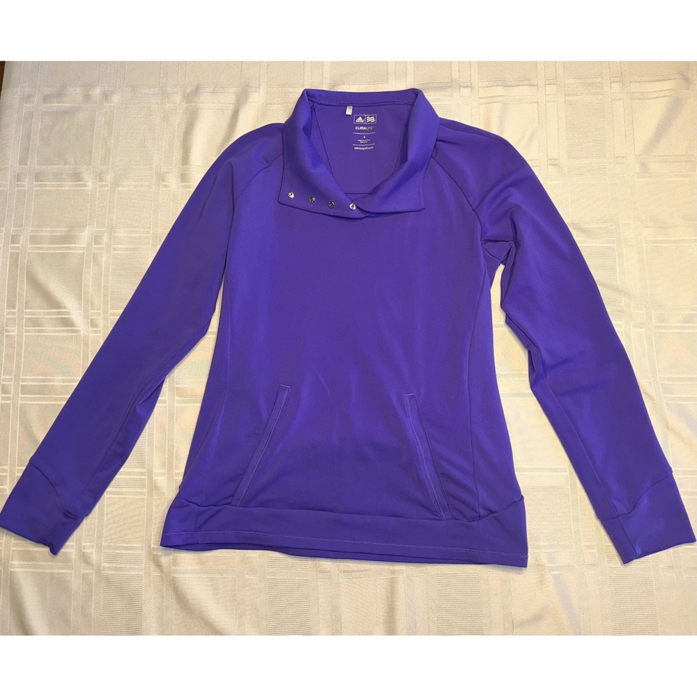 Adidas Pullover Top Womens S Purple Climalite Golf Snap Collar Long Sleeve